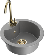 Mexen Diego egymedencés gránit mosogató Telma konyhai csappal, szürke - 6512-71-670200-50