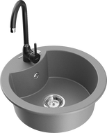 Mexen Diego chiuvetă din granit cu 1 cuvă cu baterie de bucătărie Telma, gri - 6512-71-670200-70
