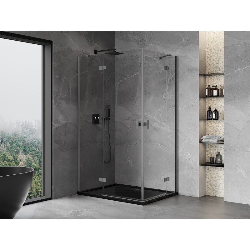 Mexen Mist-H Cabină de duș dublă cu ușă pivotantă stânga 120 x 75 cm, transparentă, gri pistol periat