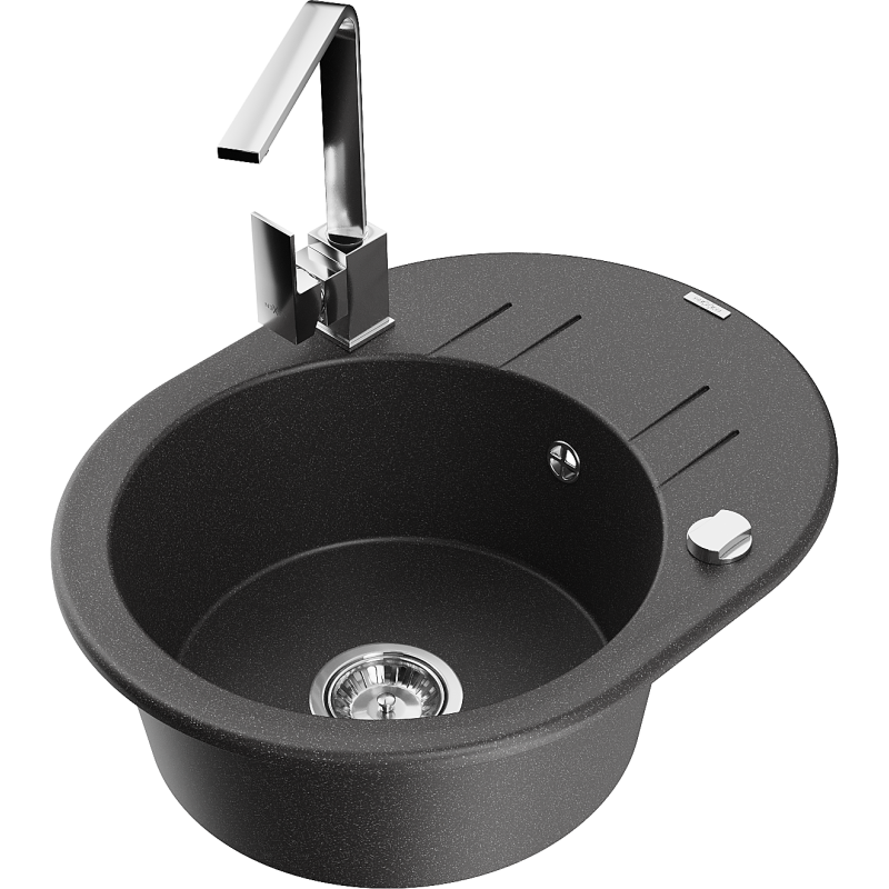 Mexen Kevin egymedencés gránit mosogató csepegtetővel és Rita konyhai csapteleppel, fekete pöttyös - 6517-76-670300-00