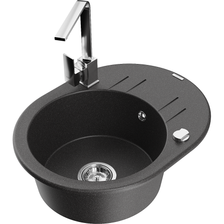 Mexen Kevin egymedencés gránit mosogató csepegtetővel és Rita konyhai csapteleppel, fekete pöttyös - 6517-76-670300-00