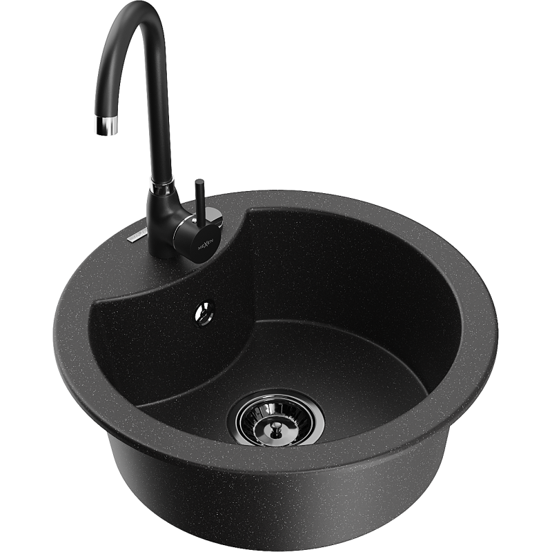 Mexen Diego chiuvetă granit 1-cameră cu baterie bucătărie Telma, negru/argintiu - 6512-73-670200-70-B