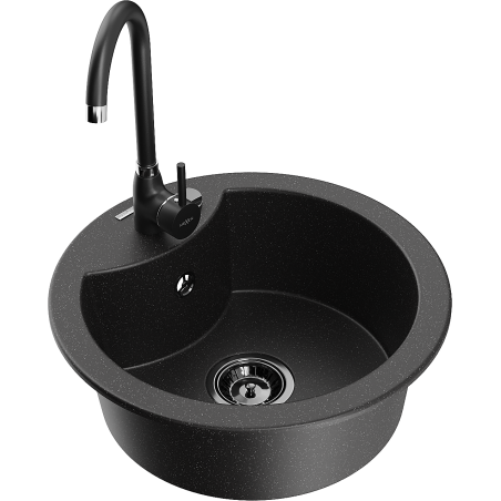 Mexen Diego chiuvetă granit 1-cameră cu baterie bucătărie Telma, negru/argintiu - 6512-73-670200-70-B