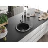 Mexen Kevin chiuvetă de granit cu un compartiment, cu picurător și baterie de bucătărie Rita, Neagră - 6517-77-670300-00