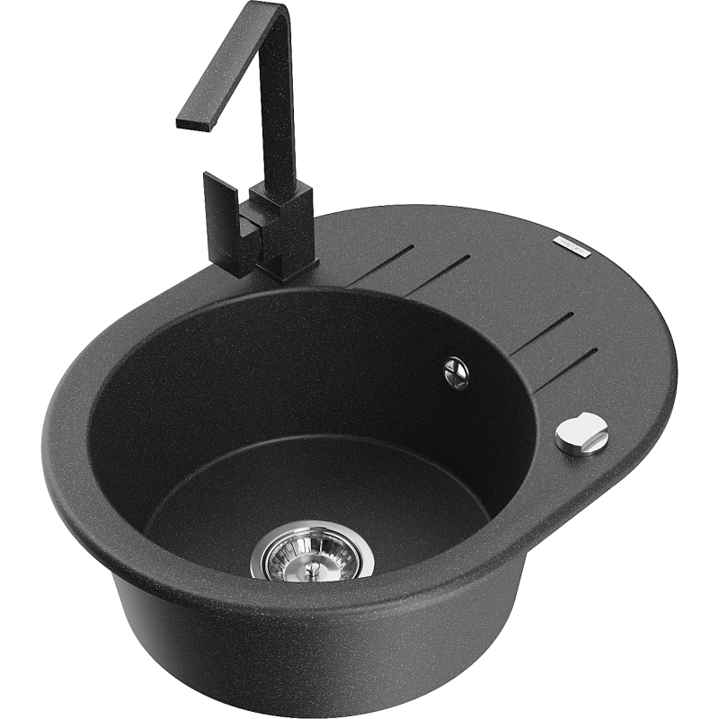 Mexen Kevin egymedencés gránit mosogató csepegtetővel és Rita konyhai csapteleppel, fekete pöttyös - 6517-76-670300-76