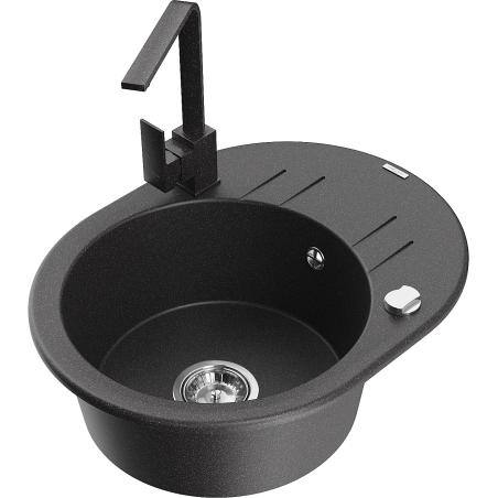 Mexen Kevin egymedencés gránit mosogató csepegtetővel és Rita konyhai csapteleppel, fekete pöttyös - 6517-76-670300-76