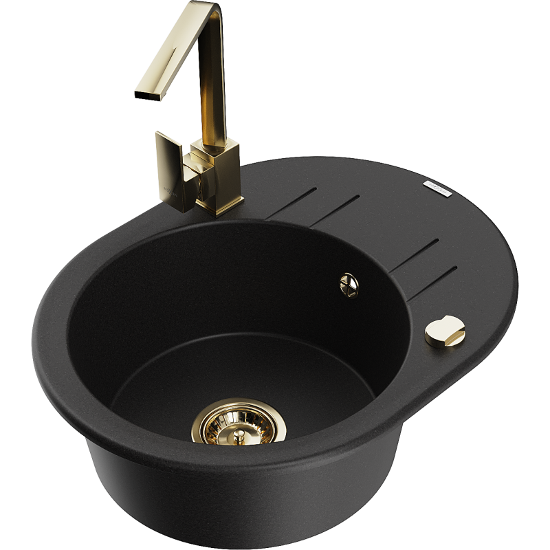 Mexen Kevin egymedencés gránit mosogató csepegtetővel és Rita konyhai csapteleppel, fekete - 6517-77-670300-50