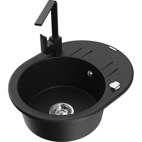 Mexen Kevin 1-medencés gránit mosogató csepegtetővel és Rita konyhai csapteleppel, fekete - 6517-77-670300-70