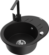 Mexen Kevin chiuvetă de bucătărie din granit cu 1 cuvă și scurgător și baterie Rita, negru - 6517-77-670300-70