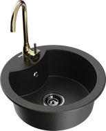 Mexen Diego chiuvetă de granit cu 1 compartiment cu baterie de bucătărie Telma, negru/auriu - 6512-75-670200-50-B