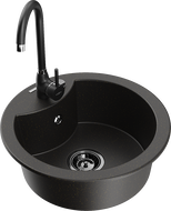 Mexen Diego chiuvetă de bucătărie cu 1 cuvă din granit cu baterie de bucătărie Telma, negru/auriu - 6512-75-670200-70-B