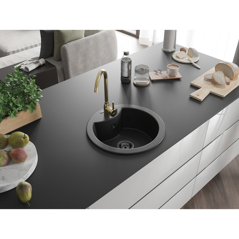 Mexen Diego chiuvetă de granit cu 1 cuvă și baterie de bucătărie Telma, negru - 6512-77-670200-50-B