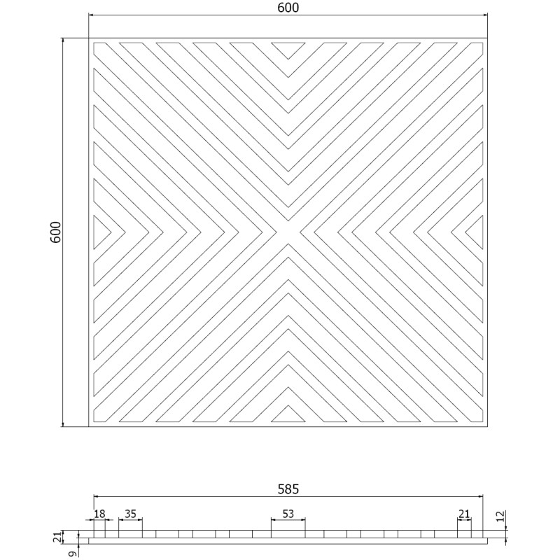 Mexen Linea 01 akusz fali panel 60 x 60 cm (4 db), 9 mm filc, műszaki furnér, Natúr Tölgy - S110-60607-01-042