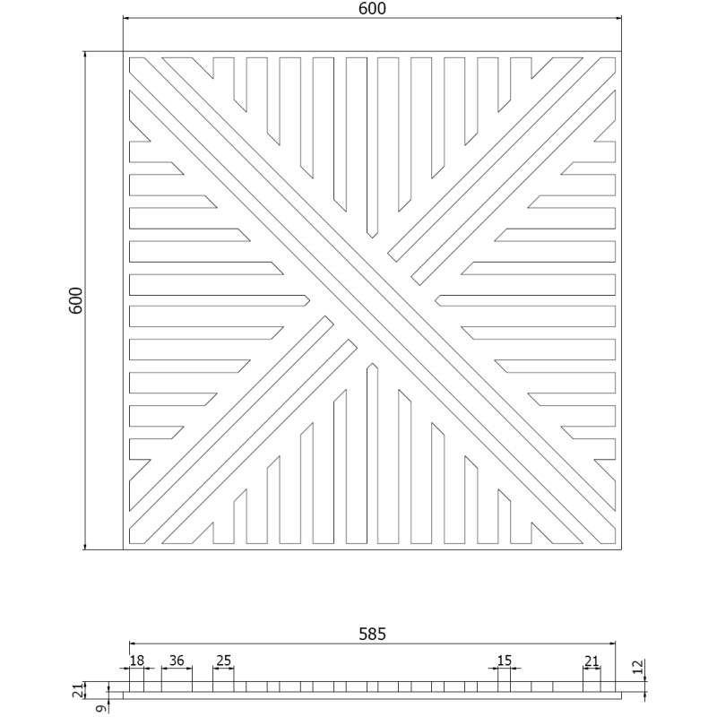 Mexen Linea 05 akusztikus fali panel 60 x 60 cm (4db), 9 mm filc, technikai furnér, Fehérített Tölgy - S110-60607-05-040