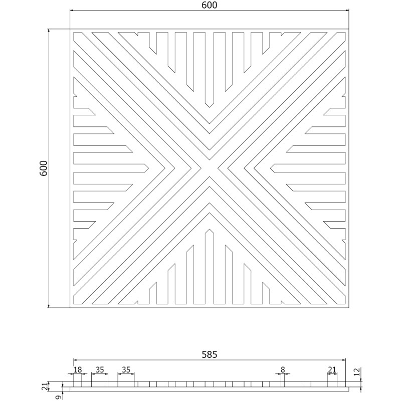 Mexen Linea 06 akusztikus fali panel 60 x 60 cm (4 db), filc 9 mm, technikai furnér, Fehérített Tölgy - S110-60607-06-040