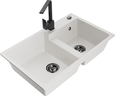 Mexen Tomas chiuvetă de granit cu 2 compartimente cu baterie de bucătărie Rita, alb - 6516-20-670300-70