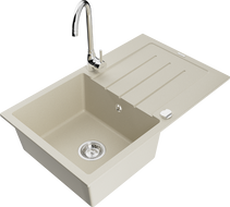 Mexen Bruno chiuvetă granit 1-cuvă cu scurgător și baterie de bucătărie Telma, bej - 6513-69-670200-00