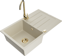 Mexen Bruno, 1-medencés gránit mosogató lefolyóval és Telma konyhai csapteleppel, bézs - 6513-69-670200-50