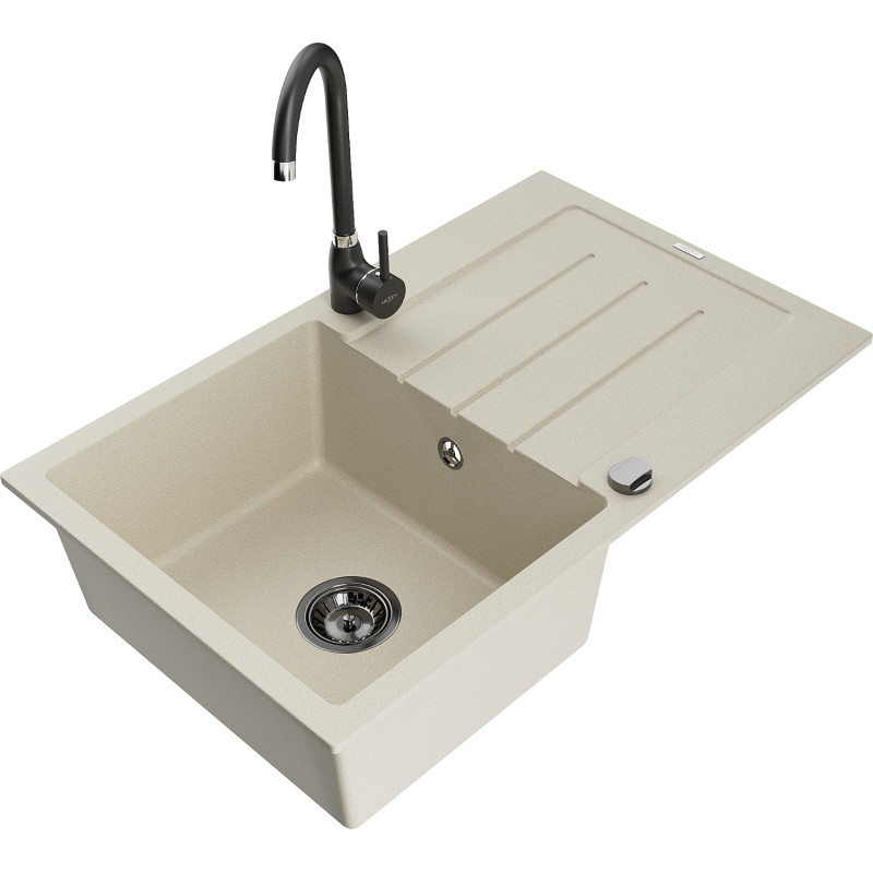 Mexen Bruno 1 rekeszes mosogató csepegtetővel és konyhai csappal Telma, beige - 6513-69-670200-70