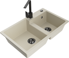 Mexen Tomas 2 rekeszes gránit mosogató Rita konyhai csapteleppel, bézs - 6516-69-670300-70