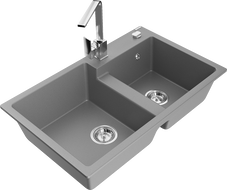 Mexen Tomas chiuvetă granit cu 2 compartimente și baterie de bucătărie Rita, gri - 6516-71-670300-00