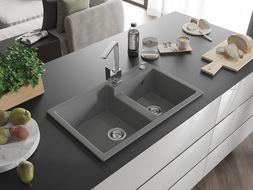 Mexen Tomas gránit kétmedencés mosogató Rita konyhai csapteleppel, szürke - 6516-71-670300-00