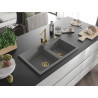 Mexen Tomas chiuvetă granit 2-camere cu baterie de bucătărie Rita, gri - 6516-71-670300-50