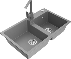 Mexen Tomas kétmedencés gránit mosogató csapteleppel Rita, szürke - 6516-71-670300-71