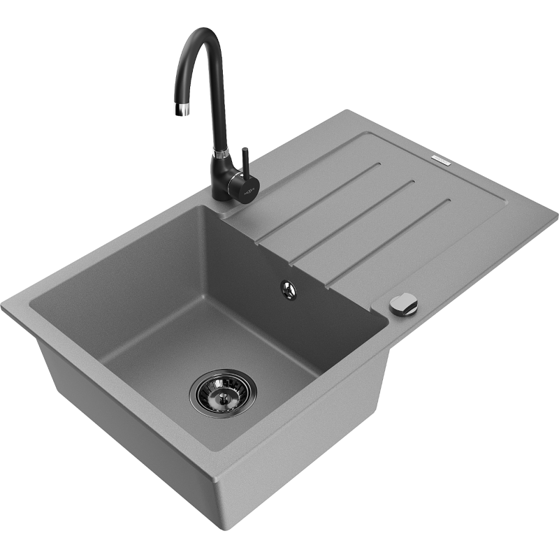 Mexen Bruno chiuvetă granit 1-cameră cu scurgător și baterie de bucătărie Telma, gri - 6513-71-670200-70-B