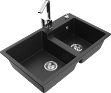 Mexen Tomas gránit kétmedencés mosogató Ritával, fekete/ezüst metál - 6516-73-670300-00