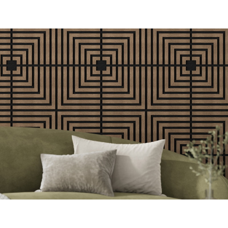 Mexen Linea 02 panou de perete acustic 60 x 60 cm (4 buc.), fetru 9 mm, furnir tehnic, Nuc Închis - S110-60607-02-044