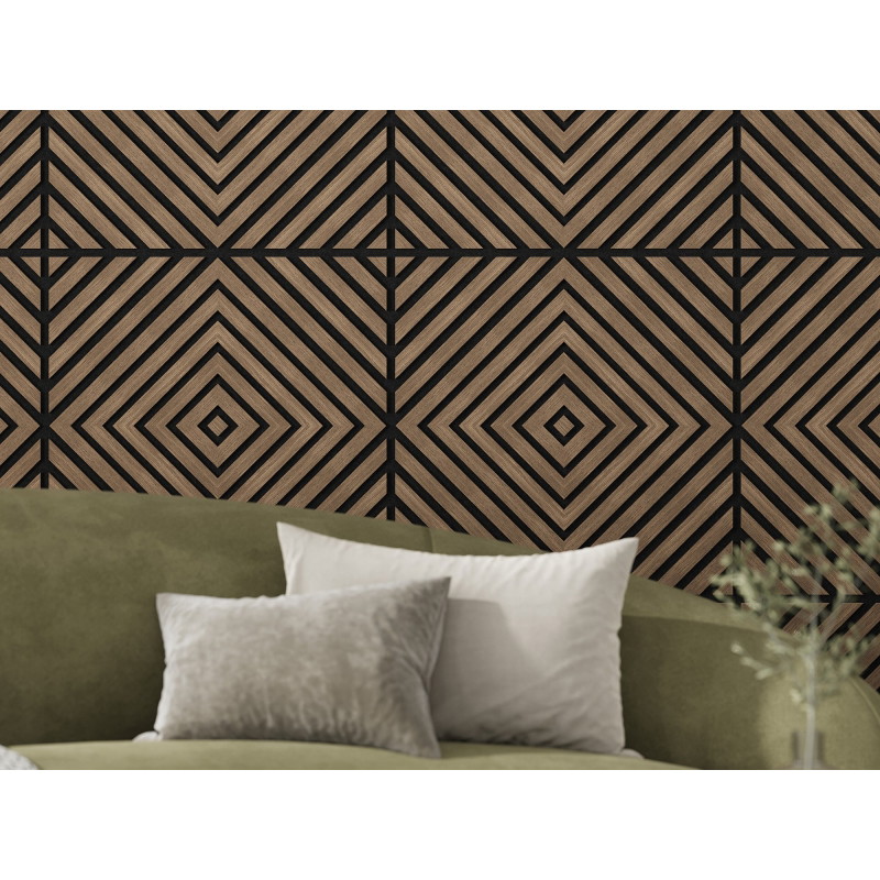 Mexen Linea 03 akusztikus falpanel 60 x 60 cm (4 db), 9 mm filc, műszaki furnér, Sötét Dió - S110-60607-03-044
