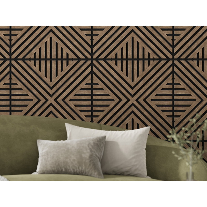Mexen Linea 06 Akusztikus fali panel 60 x 60 cm (4db), filc 9 mm, technikai furnér, Sötét Dió - S110-60607-06-044