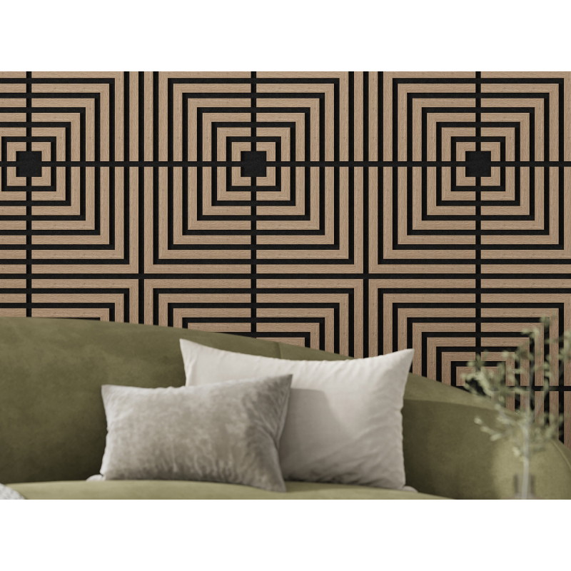 Mexen Linea 02 Akusztikus fali panel 60 x 60 cm (4 db), filc 9 mm, műszaki furnér, Világos Dió - S110-60607-02-047