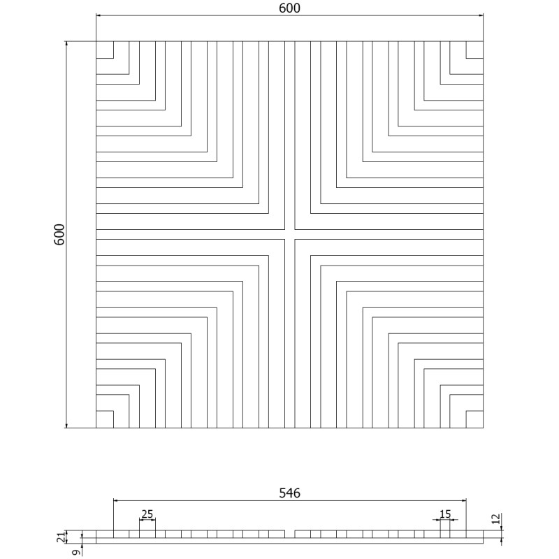 Mexen Linea 02 Akusztikus fali panel 60 x 60 cm (4 db), filc 9 mm, műszaki furnér, Világos Dió - S110-60607-02-047