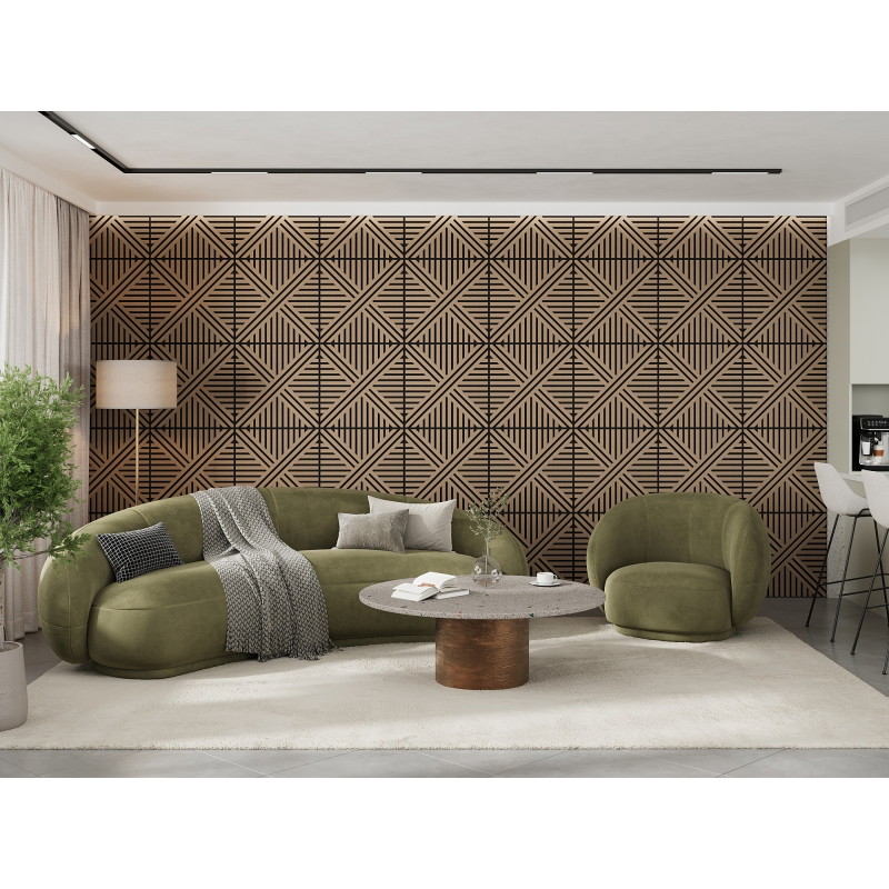 Mexen Linea 05 akusztikus falpanel 60 x 60 cm (4 db), 9 mm filc, technikai furnér, világos dió - S110-60607-05-047