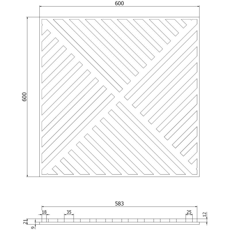 Mexen Linea 08 akusztikus fali panel 60 x 60 cm (4 db), 9 mm filc, műszaki furnér, Szürke Tölgy - S110-60607-08-043