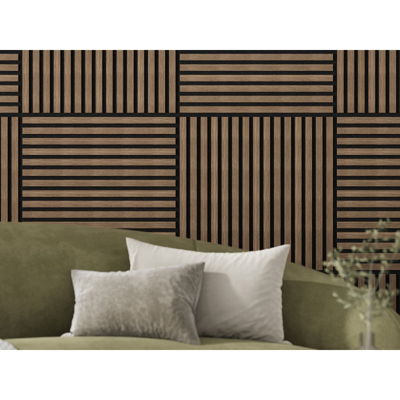 Mexen Linea 15 akusztikai falpanel 60 x 60 cm (4db.), filc 9 mm, műszaki furnér, Sötét Dió - S110-60607-15-044