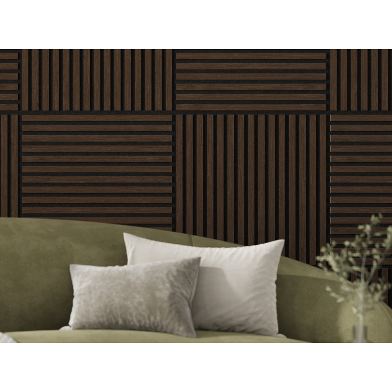 Mexen Linea 15 akusztilus fali panel 60 x 60 cm (4 db), 9 mm filc, műszaki furnér, Mokkas Tölgy - S110-60607-15-045