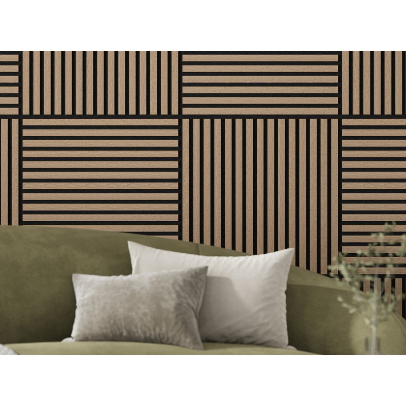 Mexen Linea 15 panou de perete acustic 60 x 60 cm (4 buc.), fetru 9 mm, furnir tehnic, Nuc Deschis - S110-60607-15-047