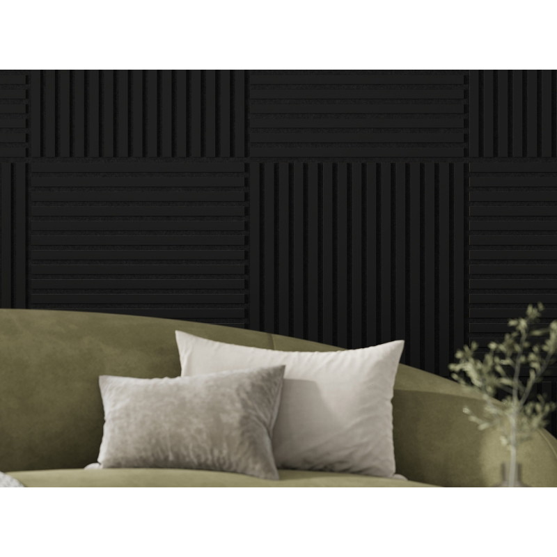 Mexen Linea 15 akusztikai fali panel 60 x 60 cm (4 db), 9 mm vastag filc, technikai furnér, matt fekete - S110-60607-15-053