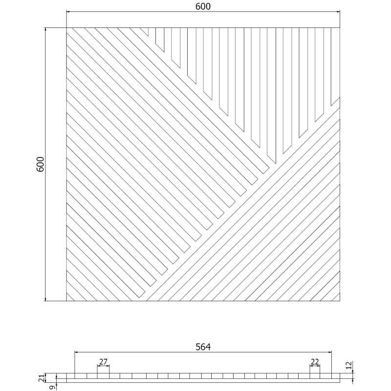 Mexen Linea 25 Akusztikus falpanel 60 x 60 cm (4 db), 9 mm filc, műszaki furnér, Szürke Tölgy - S110-60607-25-043