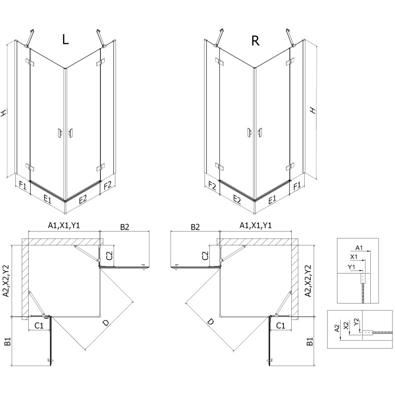 Mexen Mist-H Duo cabină de duș de tip swing 70 x 70 cm, transparent, crom - 8A5-070L-070P-01-00