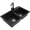 Mexen Tomas gránit mosogató 2 rekeszes konyhai csapteleppel Rita, fekete - 6516-77-670300-70