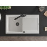 Mexen Leo chiuvetă de granit cu o singură cuvă cu picurator și baterie de bucătărie Duero, albă - 6501-20-671600-70