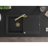Mexen Leo chiuvetă de granit cu 1 cuvă, cu scurgător și baterie de bucătărie Duero, negru/metallic argintiu
