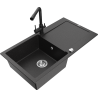 Mexen Leo chiuvetă de bucătărie din granit cu 1 compartiment cu picurător și baterie Duero, negru/argintiu metalizat