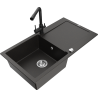Mexen Leo chiuvetă de granit cu 1 compartiment cu scurgător și baterie de bucătărie Duero, negru/auriu metalizat