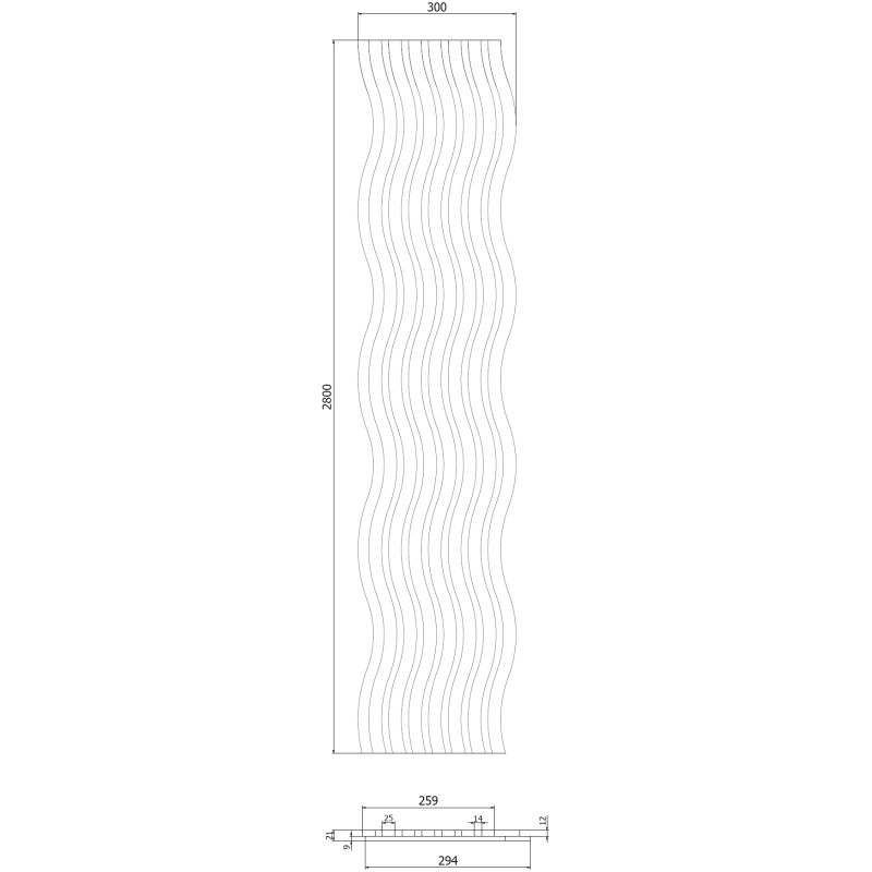 Mexen Lam-SF 01 akuszitikus fali lamellák 280 x 30 cm, 9 mm-es filc, technikai furnér, Mokka Tölgy - S106-280-01-045