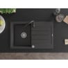 Mexen Bruno chiuvetă de bucătărie din granit cu 1 cuvă cu picurător și baterie Telma, negru cu pete - 6513-76-670200-70